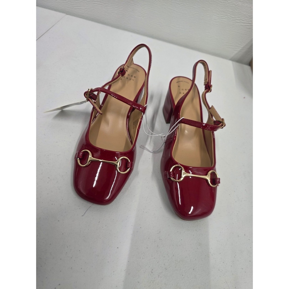 A New Day Red Patent Horsebit Slingback Block Heel Mary Jane Pumps Size 7